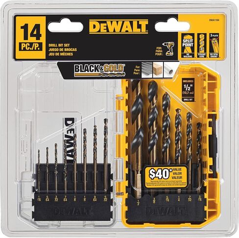 DEWALT Drill Bit Set, 3-Flats Shank,14-Piece, 135 Degree Split Point, for Plastic, Wood and Metal (DWA1184) in Kuwait