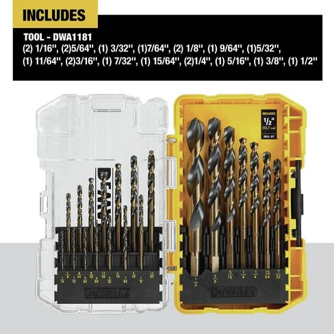 DEWALT Drill Bit Set, 21 Pc High Speed Steel DEWALT Bits, Black and Gold Oxide Coated, 135 Degree Split Point, 31 Degree Helix (DWA1181) in Kuwait