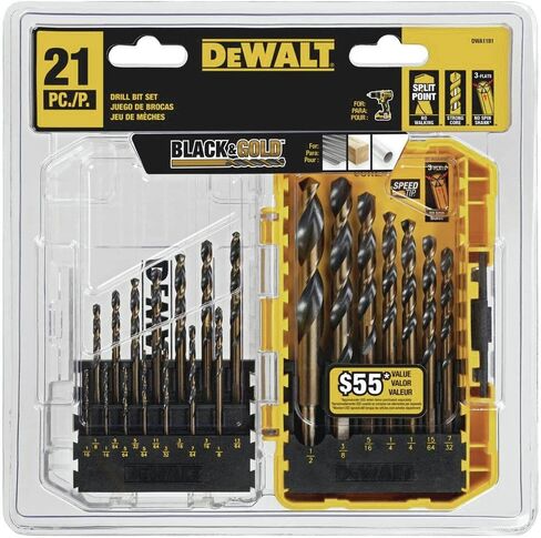 DEWALT Drill Bit Set, 21 Pc High Speed Steel DEWALT Bits, Black and Gold Oxide Coated, 135 Degree Split Point, 31 Degree Helix (DWA1181) in Kuwait