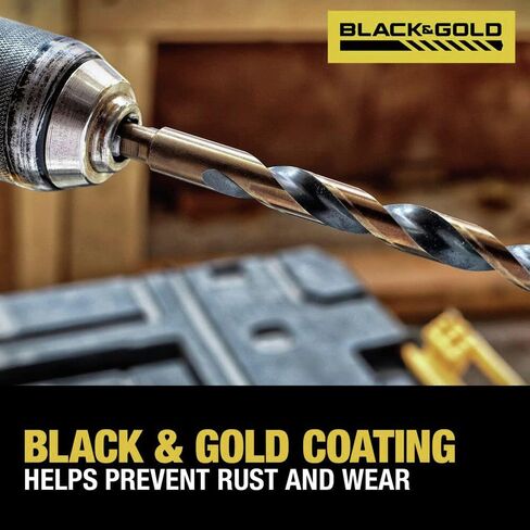 DEWALT Drill Bit Set, 21 Pc High Speed Steel DEWALT Bits, Black and Gold Oxide Coated, 135 Degree Split Point, 31 Degree Helix (DWA1181) in Kuwait
