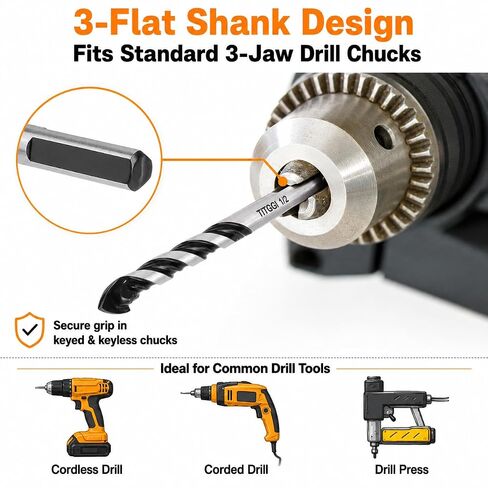 10-Piece Masonry Drill Bit Set & Concrete Drill Bit Set, 7 Sizes, 1/8"-1/2" | Carbide Drill Bits for Tile, Ceramic, Glass, Cement & Brick, Bath & Kitchen, Dual U-Groove, 3-Flat Shank, Standard Drill Fit in Kuwait