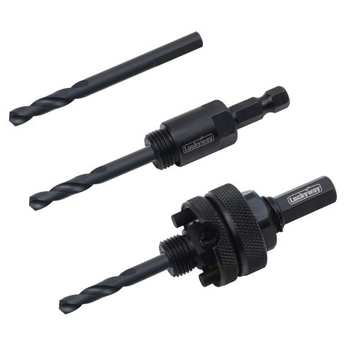 Luckyway 3-Piece Hole Saw Mandrel,Fit 3/4-Inch to 6-Inch Bi-Metal Hole Saw,Including 7/16-Inch and 3/8 Inch Shank Hole Saw Arbor and 3-Piece 1/4 Inch HSS(M2) Central Drill bits in Kuwait