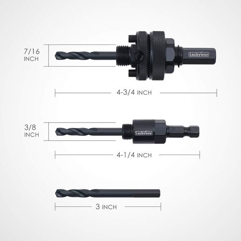 Luckyway 3-Piece Hole Saw Mandrel,Fit 3/4-Inch to 6-Inch Bi-Metal Hole Saw,Including 7/16-Inch and 3/8 Inch Shank Hole Saw Arbor and 3-Piece 1/4 Inch HSS(M2) Central Drill bits in Kuwait