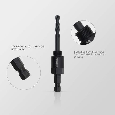 Luckyway 3-Piece Hole Saw Mandrel,Fit 3/4-Inch to 6-Inch Bi-Metal Hole Saw,Including 7/16-Inch and 3/8 Inch Shank Hole Saw Arbor and 3-Piece 1/4 Inch HSS(M2) Central Drill bits in Kuwait