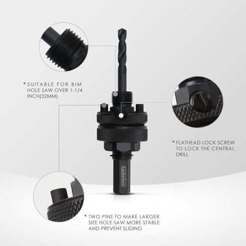 Luckyway 3-Piece Hole Saw Mandrel,Fit 3/4-Inch to 6-Inch Bi-Metal Hole Saw,Including 7/16-Inch and 3/8 Inch Shank Hole Saw Arbor and 3-Piece 1/4 Inch HSS(M2) Central Drill bits in Kuwait
