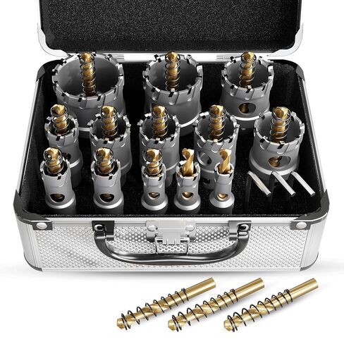 19 PCS (1/2" to 2-1/8") Carbide Hole Saw Kit for Metal - Heavy Duty TCT Hole Cutter Drill Bits Set with Titanium Pilot & L-Wrench, for Stainless Steel/Iron/Aluminum | Metal| in Saudi Arabia