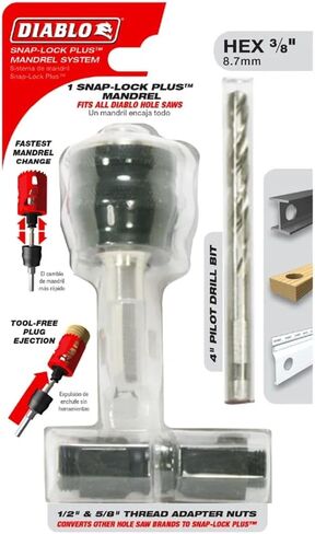Diablo Snap - Lock Plus Mandrel System - for Fast and Efficient Hole Saw Mounting - 3/8" Hex Shank - DHSAR375 in Kuwait
