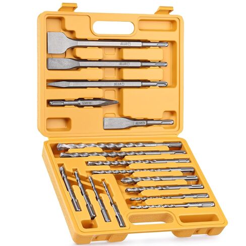 TGFTGF 17-Piece SDS Plus Rotary Hammer Drill Bits and Chisel Set, YG8C Carbide Tips, SDS Plus Bits, Masonry Drill Bit Set for Concrete, Brick and Stone, with Storage Case, Ideal Tool for DIY, Home in Kuwait