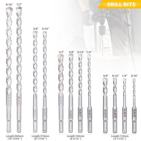 TGFTGF 17-Piece SDS Plus Rotary Hammer Drill Bits and Chisel Set, YG8C Carbide Tips, SDS Plus Bits, Masonry Drill Bit Set for Concrete, Brick and Stone, with Storage Case, Ideal Tool for DIY, Home in Kuwait