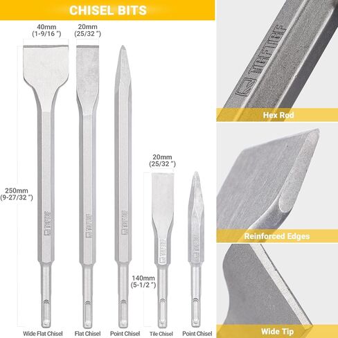 TGFTGF 17-Piece SDS Plus Rotary Hammer Drill Bits and Chisel Set, YG8C Carbide Tips, SDS Plus Bits, Masonry Drill Bit Set for Concrete, Brick and Stone, with Storage Case, Ideal Tool for DIY, Home in Kuwait