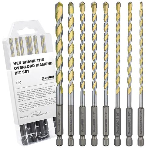 GRENPRO Concrete Drill Bit Set, 8 PCS Masonry Drill Bit Set for Concrete 5/32"-3/8", Industrial Carbide Drill Bits, Shockproof Hex Shank Drill Bit Set for Cement/Porcelain Tile/Brick/Class/Plastic in Kuwait