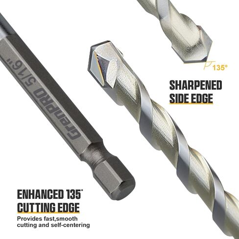 GRENPRO Concrete Drill Bit Set, 8 PCS Masonry Drill Bit Set for Concrete 5/32"-3/8", Industrial Carbide Drill Bits, Shockproof Hex Shank Drill Bit Set for Cement/Porcelain Tile/Brick/Class/Plastic in Kuwait