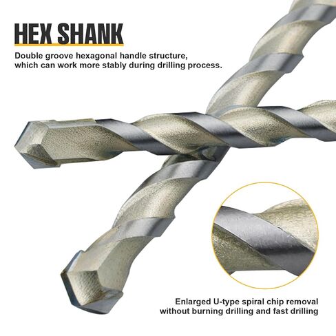 GRENPRO Concrete Drill Bit Set, 8 PCS Masonry Drill Bit Set for Concrete 5/32"-3/8", Industrial Carbide Drill Bits, Shockproof Hex Shank Drill Bit Set for Cement/Porcelain Tile/Brick/Class/Plastic in Kuwait