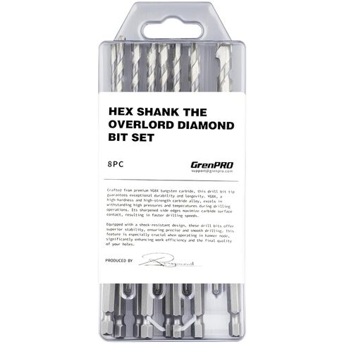 GRENPRO Concrete Drill Bit Set, 8 PCS Masonry Drill Bit Set for Concrete 5/32"-3/8", Industrial Carbide Drill Bits, Shockproof Hex Shank Drill Bit Set for Cement/Porcelain Tile/Brick/Class/Plastic in Kuwait