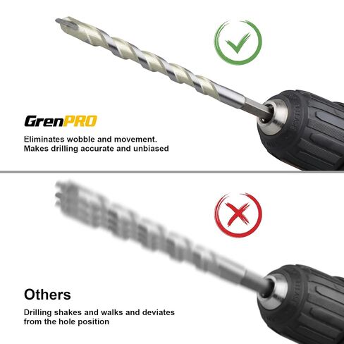 GRENPRO Concrete Drill Bit Set, 8 PCS Masonry Drill Bit Set for Concrete 5/32"-3/8", Industrial Carbide Drill Bits, Shockproof Hex Shank Drill Bit Set for Cement/Porcelain Tile/Brick/Class/Plastic in Kuwait