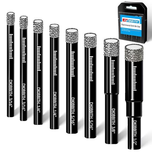 DKIBBITH 10 Pack Dry Diamond Drill Bits & Tile Drill Bit Set for Ceramic, Porcelain, Marble, Granite, Stone, Glass - Round Shank 3/16"(x2), 1/4"(x3), 5/16", 3/8", 1/2"+2 Pack Drill Bits 1/4" in Saudi Arabia