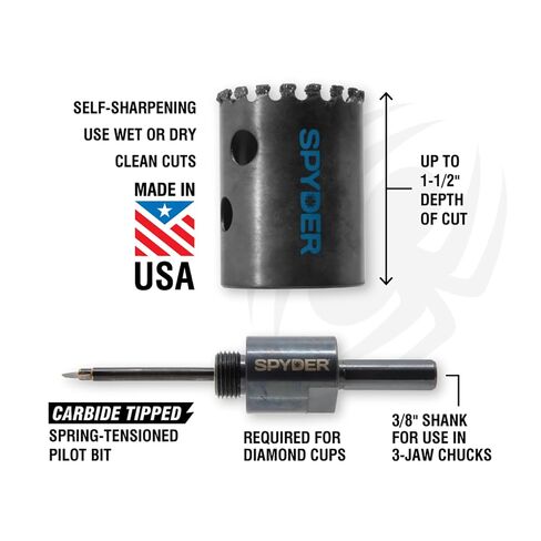 Spyder Carbide Tip Pilot Bit with Arbor Adapter for Diamond Edge Hole Saws in Kuwait