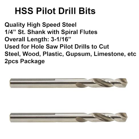 MaxTool 2PCs 1/4" x 3-1/16" Overall Length HSS Pilot Drill BITS STUB Drills Short for holesaw arbors up to 1.5" Cut-Depth; BA02W06R1030P2 in Kuwait
