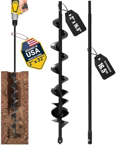Auger Drill Bit for Planting 3 Pack with Extension - Spiral Hole Planter for Bulbs, Fence Posts, and Umbrella Holes - 3/8'' Hex Drive Drill- Gardening Hole Digger Yard Tools - Garden Drill Attachments in Kuwait