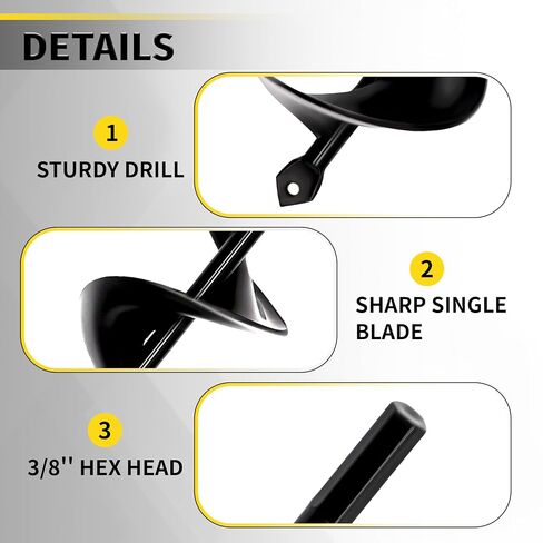 3" x 24" Garden Auger Drill Bit for Planting and Post Hole Digging - Upgraded Spiral Design, Solid Shaft - Hex Driver Drill Compatible in Kuwait