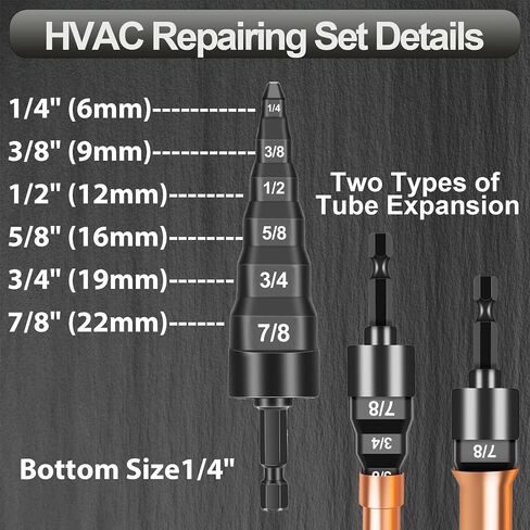 7Pcs Swaging Tool HVAC, Air Conditioner Copper Expander Tube HVAC with 6 in 1 Swedge Tool, Flaring Drill Pipe Repairing Tubing Set 1/4'', 3/8'', 1/2'', 5/8'', 3/4'', 7/8'' Bits in Kuwait