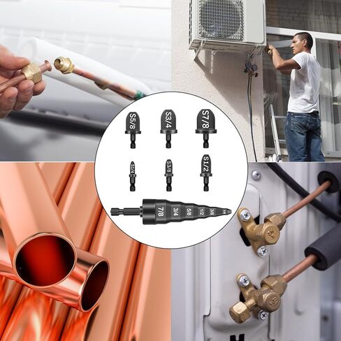 7Pcs Swaging Tool HVAC, Air Conditioner Copper Expander Tube HVAC with 6 in 1 Swedge Tool, Flaring Drill Pipe Repairing Tubing Set 1/4'', 3/8'', 1/2'', 5/8'', 3/4'', 7/8'' Bits in Kuwait
