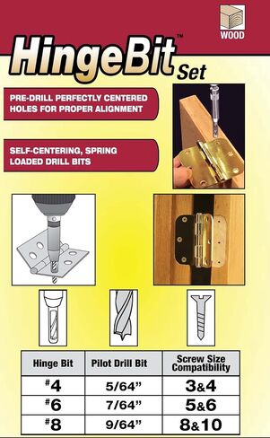 Milescraft 2317 Self-Centering, Spring Loaded 3pc. Hinge Bit Set – Includes 5/64", 7/64" and 9/64" Drill Bits for Woodworking in Kuwait