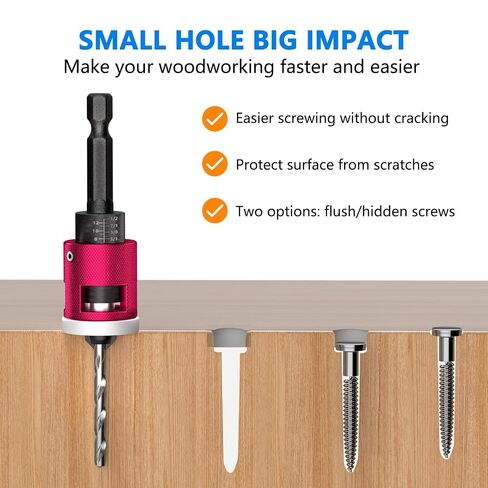 BURMONG 5-Piece Countersink Drill Bit Set with Adjustable Depth Stop, 1/4" Hex Shank Quick Change Drilling Tool Kit, 82° Woodworking Chamfer Bits for Wood, Plywood, MDF, Plastic in Kuwait