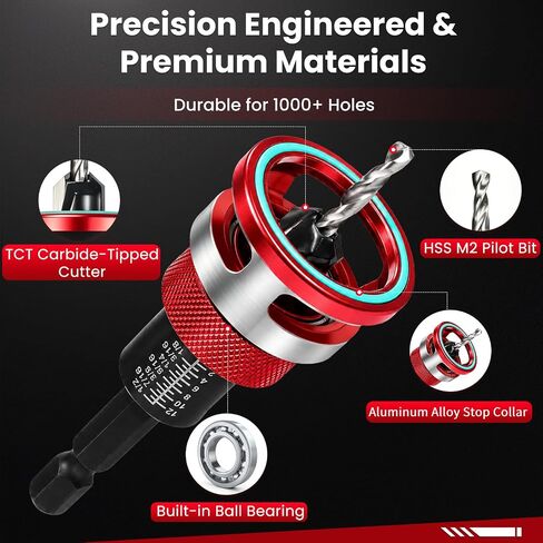 7-Piece Countersink Drill Bit Set with Aluminum Alloy Stop Collar, a Screwdriver Bit, 5 HSS M2 Bits and a Wrench, 1/4" Hex Shank Countersink Drill Bit for Woodworking in Kuwait