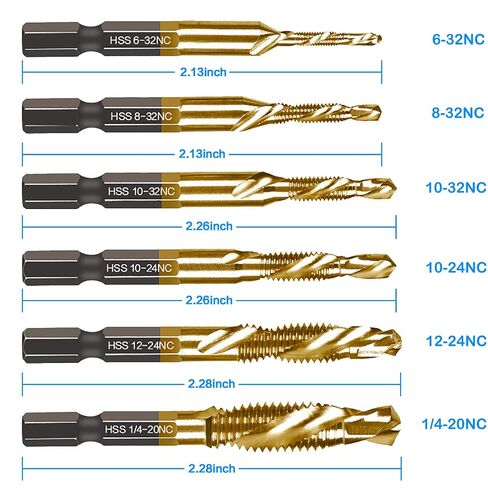 6 Packs Titanium Combination Drill & Taps Bit Set SAE 6-32nc 8-32nc 10-32nc 10-24nc 12-24nc 1/4-20nc. in Kuwait