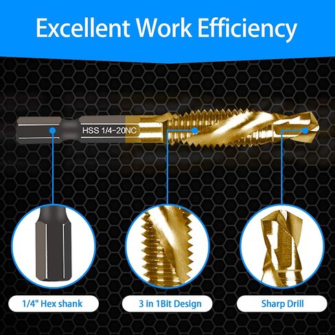 6 Packs Titanium Combination Drill & Taps Bit Set SAE 6-32nc 8-32nc 10-32nc 10-24nc 12-24nc 1/4-20nc. in Kuwait