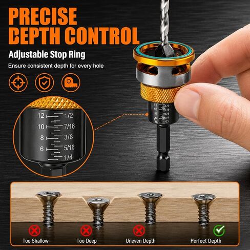 Countersink Drill Bit Set with Depth Stop 4PCS, HCS Four Blades Wood Countersink Bits with Adjustable Depth Stop, L Shape Wrench and S2 PH2 Screwdriver Bit for Wood, Plastic, Woodworking in Kuwait