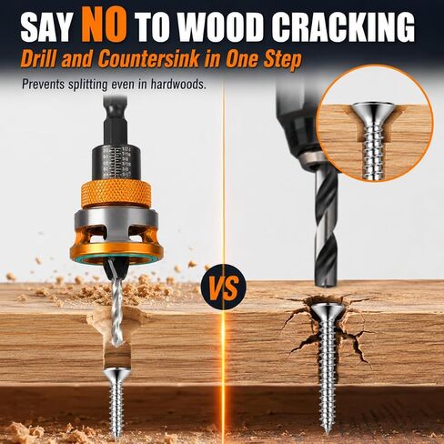Countersink Drill Bit Set with Depth Stop 4PCS, HCS Four Blades Wood Countersink Bits with Adjustable Depth Stop, L Shape Wrench and S2 PH2 Screwdriver Bit for Wood, Plastic, Woodworking in Kuwait