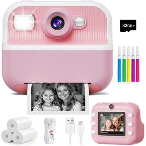 Instant Camera, Front Rear Dual Selfie Kids Camera with 1080P Videos, Holiday Birthday Gifts for Kids Age 3-12, Toddler Portable Travel Print Digital Camera Toy for 4 5 6 7 8 9 Year Boys Girls in Kuwait