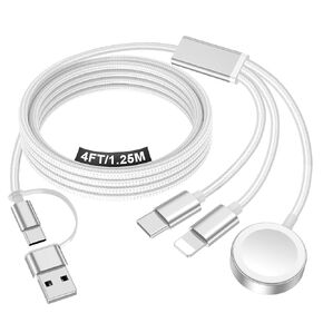 Travel Essentials for Apple Watch Charger,iPhone Charger,3 in 2 Type C/Lightning/Magnetic Travel Charging Cable,Portable Multi Charging Cable for Apple Watch, iPhone 17‑11,Samsung S26,Car,Camera–4ft in Kuwait