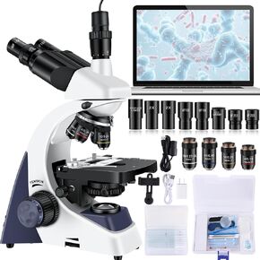 Trinocular Microscope 40X-5000X Magnification Laboratory Grade with Dual Mechanical Stage and HD USB Camera Microscopes for Adults（Adult Trinocular Microscope with Electronic Eyepiece） in Kuwait