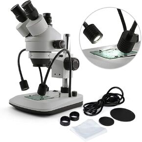 Swift S7-TGL-CA05 Trinocular Stereo Microscope, 7X-45X Zoom, WF10X Eyepieces, Gooseneck & Transmitted LED Lights, Pillar Stand, 110V in Kuwait