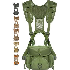 Binocular Harness Chest Pack - Lightweight Bino Harness with Rangefinder Pouch, Silent Hunting Chest Rig and Binocular Case w/ MOLLE system, Veteran Owned Gear, Green in Kuwait
