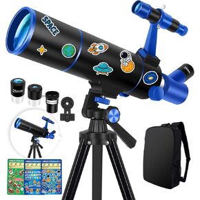 Hawkko Portable Telescope for Kids & Beginners 80mm Aperture 500mm | Telescopes for Adults Astronomy, Portable Refractor Telescope with Decorate Stickers, Backpack, Phone Adapter-BlackBlue in Saudi Arabia