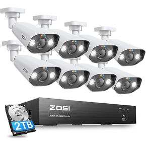 ZOSI 8CH 4K Spotlight PoE Security Camera System, 8pcs 8MP Outdoor Indoor Metal Cameras, Person/Vehicle Detection, 2 Way Audio, Color Night Vision, 8Channel NVR with 2TB HDD for Home 24/7 Recording in Kuwait