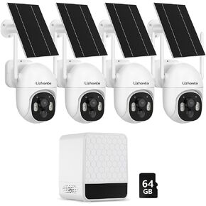 4MP PTZ Solar Security Cameras Wireless Outdoor with Base Station | 64GB Local Storage, No Subscription, Stable WiFi Connection, Color Night Vision, 360° PTZ, PIR Motion Alerts for Yard Garage in Saudi Arabia