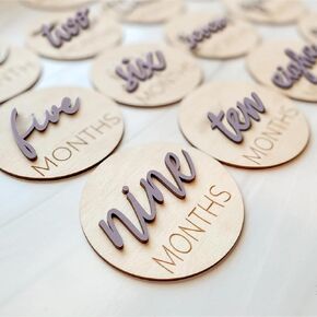Baby Monthly Milestone Markers Disc, Wooden 3D Milestone Cards for Photos, Baby Announcement Sign,Slate Blue, 1-12 Months, 4 Inches in Size. in Saudi Arabia