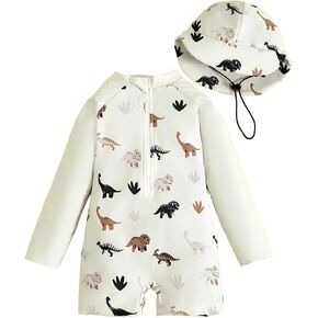 Baby Boy UPF 50+ Rash Guard Swimsuit Long Sleeve | One Piece Zip Swimwear with Sun Hat Dinosaur Print Quick-Dry Bathing Suit Infant Toddler in Saudi Arabia