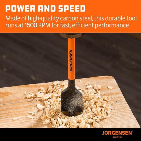 Jorgensen 14-Piece Spade Drill Bit Set with Quick-Load Connector, High-Performance Carbon Steel Paddle Bits for Woodworking, Self-Feeding Threaded Tip, Assorted Bits 1/4" to 1-1/2" with Storage Pouch in Kuwait
