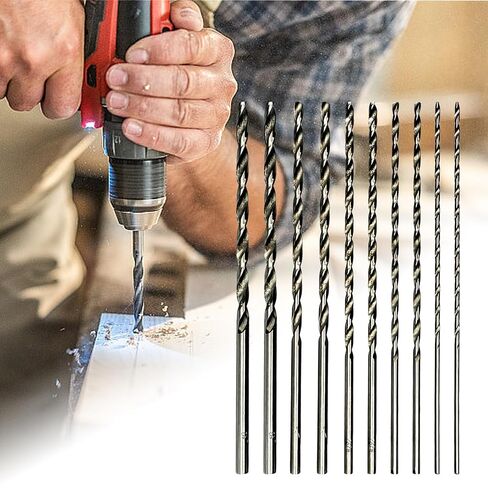 10 Piece 150mm Extra Long High-Speed Steel Twist Drill Bit Set, Straight Shank (2-5mm) for Wood, Plastic & Aluminum in Kuwait