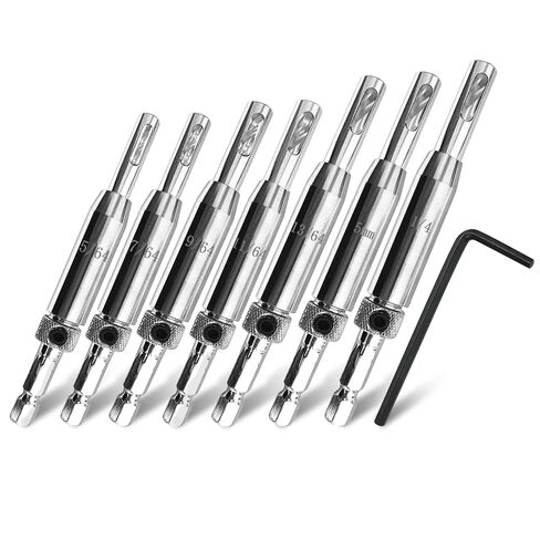 Upgraded Self-Centering Hinge Drill Bit, VIX Bit Set, High Speed Steel | 3/32", 7/64", 9/64" Hinge Sighting Center Drill Bit CC2430, 1/4 Inch Hex Shank, Precise Cabinet & Door Hinge & Pilot Hole Bit in Kuwait