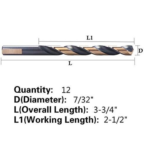 12 PCS, 7/32", Black and Gold Coated Twist Drill Bits in Kuwait