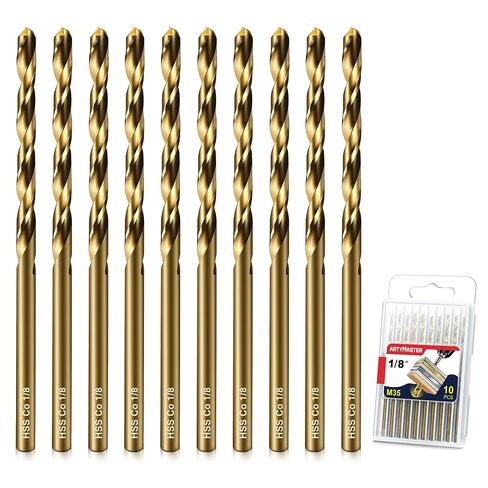 Artymaster Drill Bit Set, 10pcs (1/8") M35 HSS Twist Cobalt Drill Bits for Stainless Steel, Hardened Steel, Cast Iron, Plastic and Wood,AM07D in Kuwait