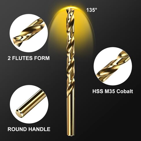 Artymaster Drill Bit Set, 10pcs (1/8") M35 HSS Twist Cobalt Drill Bits for Stainless Steel, Hardened Steel, Cast Iron, Plastic and Wood,AM07D in Kuwait