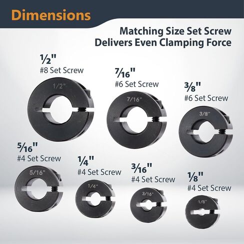 POWERTEC Drill Bit Stop Collar Set, 7 Piece Set Adjustable Drill Bit Depth Stopper with Allen Wrench, Bit Stop with Imperial System Size Markings - 1/8", 3/16", 1/4", 5/16", 3/8", 7/16", 1/2" (71491E) in Kuwait